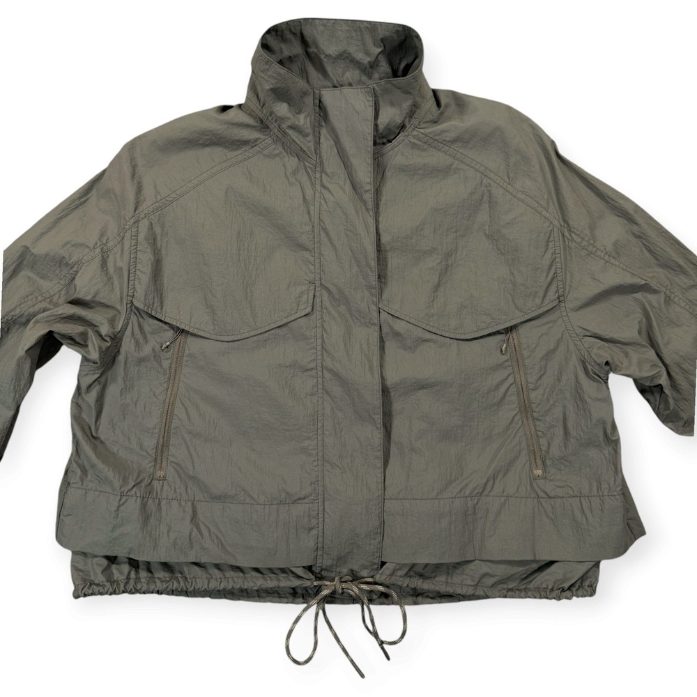 Athleta Canopy Parachute Jacket Womens S Green Full Zip Drawstring Hem